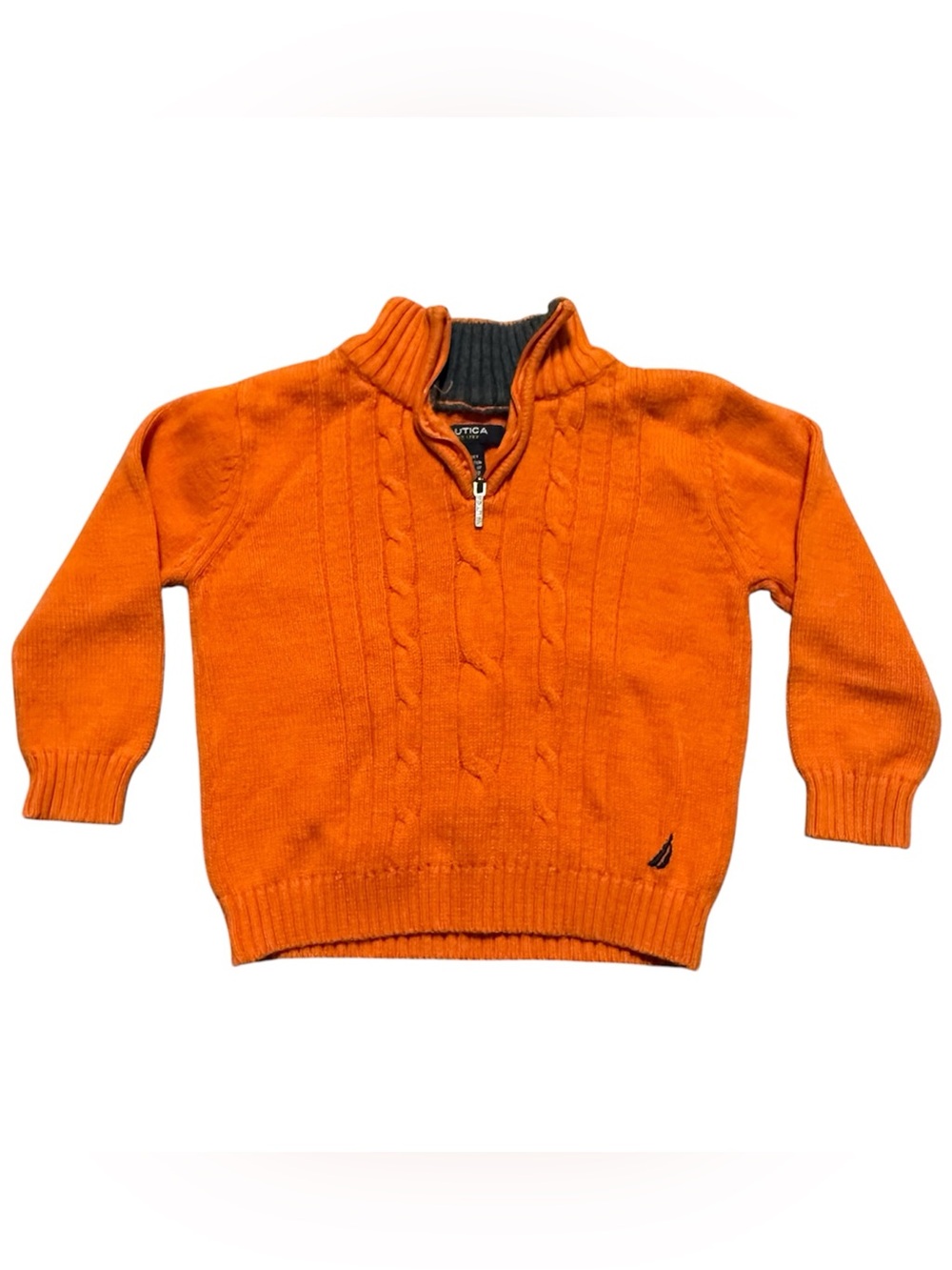 Nautica Toddler 2T Orange Cable Knit Sweater Quarter Zip 100% Cotton